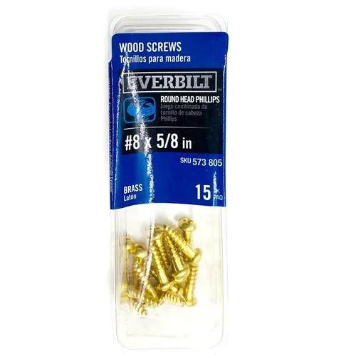 Vista 3 de 15 tornillos Phillips Drive de latón para madera #8 x 5/8 pulgadas, cabeza redonda