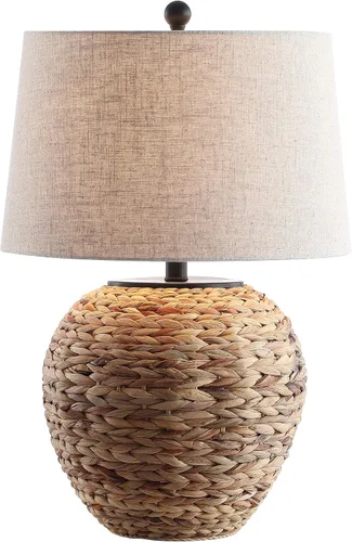 Vista 9 de JONATHAN Y JYL6501B Alaro 24.5" lámpara de mesa de estilo granja costera de jacinto de agua LED para recámara, sala de estar, oficina, marrón oscuro