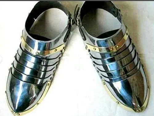 Vista 3 de United Collection - Juego de par de zapatos góticos medievales para exhibir, cosplay, juego de rol, medieval de acero completo templario caballero