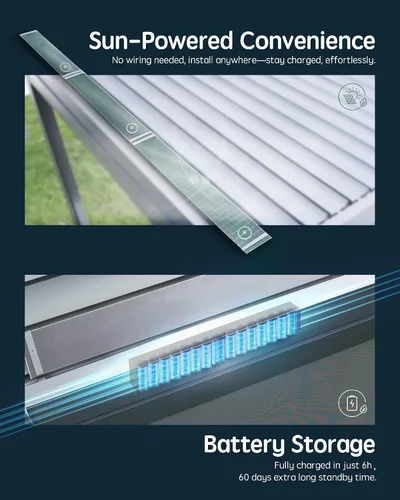 Vista 3 de Yoolax - Pérgola con listones motorizada solar de 10x13 pies con control remoto, pérgola eléctrica de aluminio retráctil con luz LED, sensor
