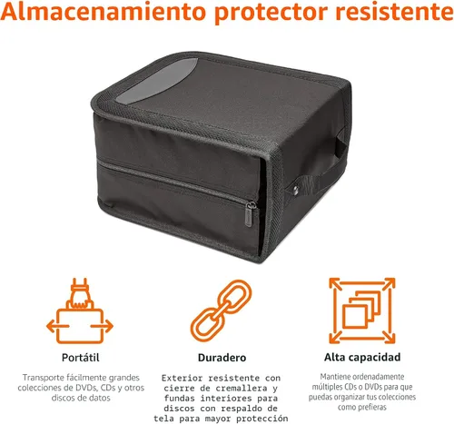 Vista 4 de Amazon Basics Carpeta de almacenamiento portátil de poliéster para CD/DVD, capacidad 400, color negro