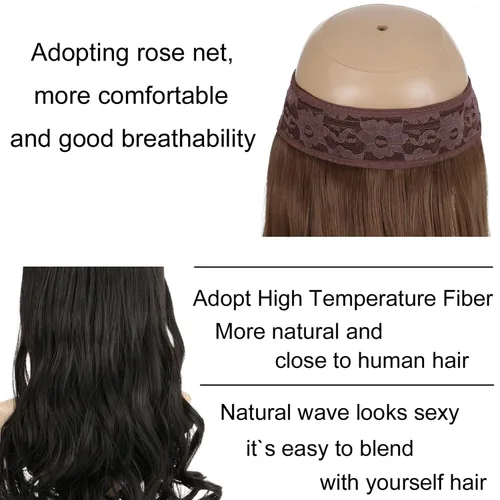 Vista 2 de extensiones de cabello sintético tipo halo de 20 pulgadas, 4.41 onzas, rizadas, onduladas, largas, extensiones tipo Hidden Crown con hilo invisible