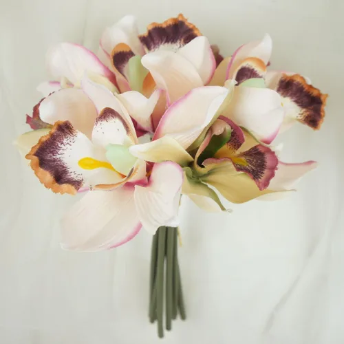 Vista 10 de Paquete de 7 tallos de orquídea Cymbidium de flores artificiales Bubblegum