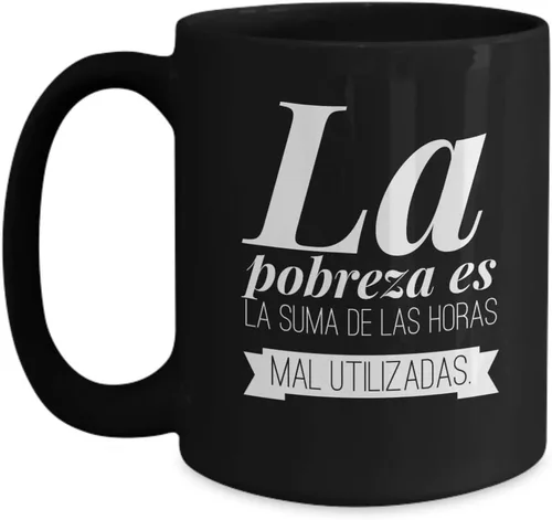 Vista 3 de Taza de Café Pobreza Vaso, taza de café divertidas, tazas personalizadas, taza de café inspiradoras, taza con mensajes positivos.