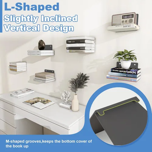 Vista 5 de Estantería flotante de libros FENTEC para pared, estantería flotante invisible montada en la pared, estanterías colgantes resistentes, estante