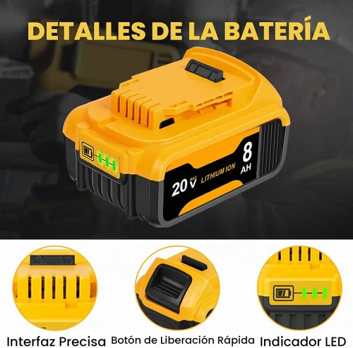 Vista 7 de Paquete de 4 baterías de repuesto de 8.0Ah para batería Dewalt de 20 V Max, compatible con DCB206 DCB200 DCB201 DCB204 2-Amarillo