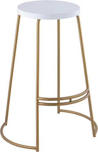 Vista 10 de JONATHAN Y Hula Taburete de bar de hierro curvado sin espalda de 28.75 pulgadas, negro/dorado Art Deco Style, Round Seat, Integrated Footrest