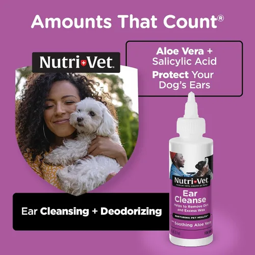 Vista 3 de Nutri-Vet Limpieza de Oídos para Perros, Limpiador Líquido de Oídos con Aloe Calmante y Ácido Salicílico, Elimina y Limpia la Cera, la Suciedad