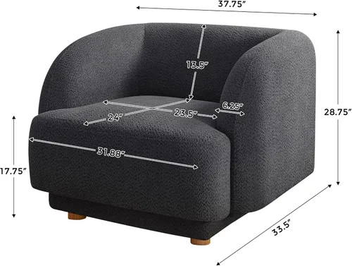 Vista 2 de VANOMi Silla de sala de estar de gran tamaño, sillas de barril modernas y cómodas, sillón individual con patas de madera, sillón tapizado