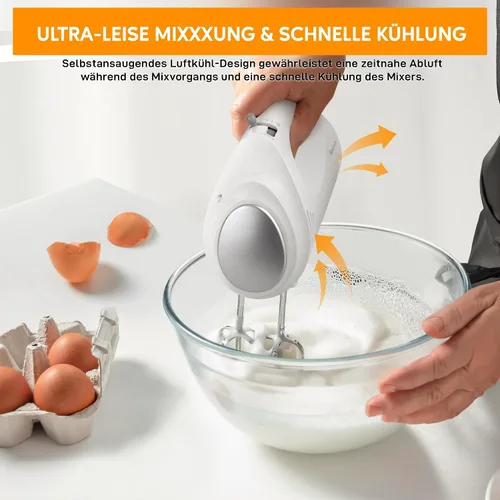 Vista 3 de Hand Mixer 350 Watt, 5 Speeds, Stainless Steel Whisk & Dough Hook (Dishwasher Safe), Ergonomic Handle, Long Cable, BPA Free - White KS1