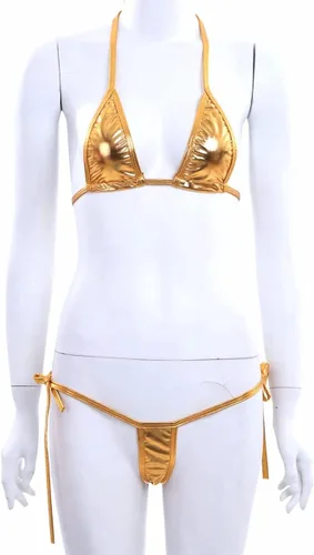 Vista 7 de iEFiEL Traje de baño de bikini de micro cuerdas brillantes para mujer, lencería con tanga para la mayoría