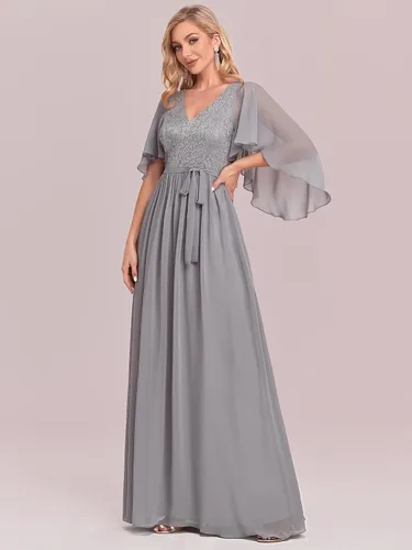 Vista 3 de Ever-Pretty Vestido de fiesta de noche de gasa con cuello en V para mujer 0640