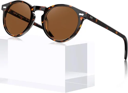Vista 16 de CARFIA Gafas de sol polarizadas para mujeres con protección UV, marco de acetato para cara pequeña CA5288 A: Marco negro lente gris