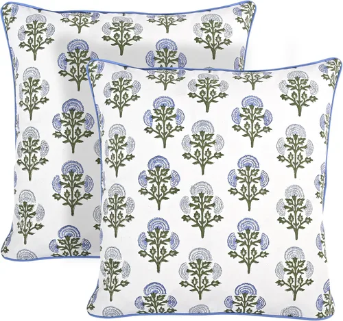 Vista 20 de Ridhi Juego de 2 fundas de almohada decorativas de 16 x 16 pulgadas con estampado de bloques de color azul aguamarina para sala de estar