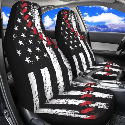 Vista 2 de Juego de 2 fundas de asiento delantero de automóvil, con diseño de bandera estadounidense, juego de 2 accesorios automotrices extraíbles, ajuste