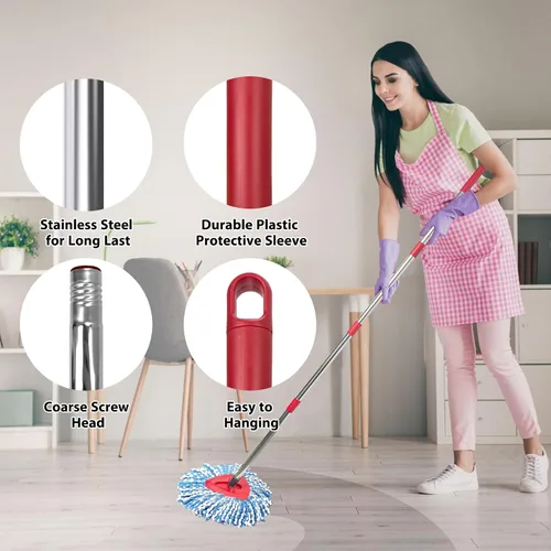 Vista 4 de Nuorest - Juego de repuesto para trapeador giratorio para sistema RinseClean de 2 tanques Includes 2 Microfiber Mop Heads, 1 Adjustable Spin Mop