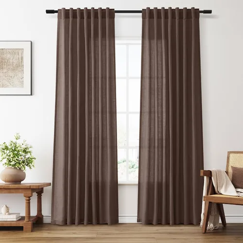 Vista 64 de Aersas Aqua Green Linen Curtains 84 Inches Long 2 Panels Set Back Tab Rod Pocket Living Room Curtain Farmhouse Rustic Light Filtering Hook Drapes