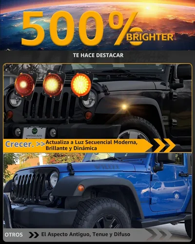 Vista 2 de Luces LED secuenciales de marcador lateral para guardabarros delanteros para J-e-e-p Wrangler JK 2007-2019, lámparas de marcador de parachoques