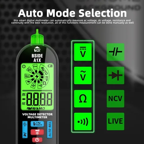 Vista 3 de BSIDE Probador de multímetro digital inteligente Voltímetro eléctrico recargable Capacitancia Diodo Continuidad Resistencia Live Check AC DC