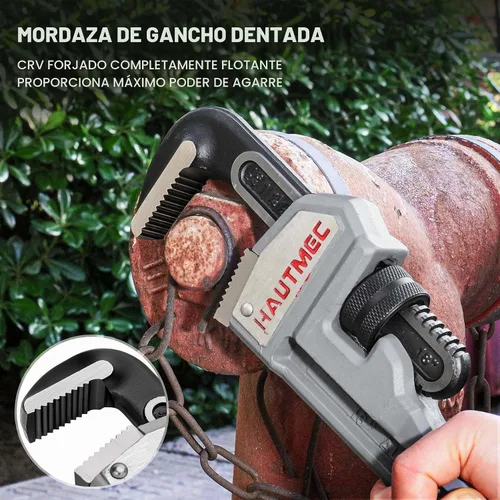 Vista 4 de HAUTMEC Llave de tubo recta de aluminio de 14 pulgadas, llave de fontanería ajustable, capacidad de mandíbula de 2 pulgadas, llave de tubería