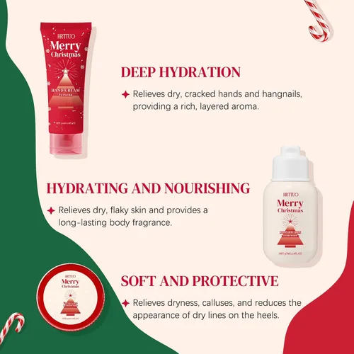 Vista 4 de Set de Cuidado Corporal de Navidad para Mujeres - Loción Hidratante con Fragancia, Crema de Manos y Crema de Pies, Reparación y Nutrición para Piel