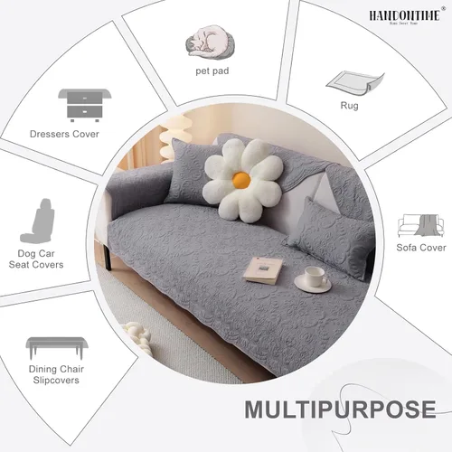 Vista 5 de HANDONTIME Funda de sofá de algodón suave apta para mascotas, elegante funda de sofá para mascotas con bordado, protector de sofá para perros