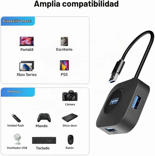 Vista 7 de BENFEI Hub USB 3.0, 4 puertos USB A Splitter Ultra compacto para mouse, teclado, unidad flash, disco U, impresora compatible con laptop, PC