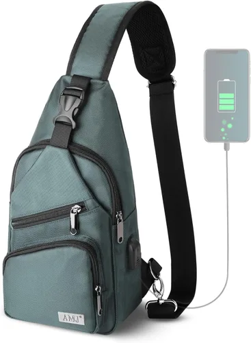 Vista 15 de AMJ Bolso cruzado tipo bandolera para hombres y mujeres, mochila de hombro casual, mochila de pecho tipo morral para senderismo y viajes