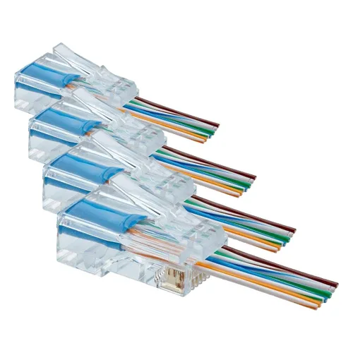 Vista 11 de trueCABLE Cat5e RJ45 conectores de paso a través de enchufe modular sin blindaje (UTP), certificación UL, extremo de crimpado EZ, chapado en oro, 3