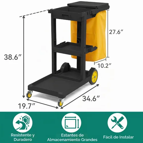 Vista 2 de YITAHOME - Carros de limpieza con ruedas de 3 estantes, color negro