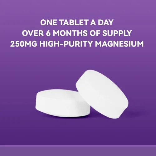 Vista 6 de Suplemento de magnesio puro de 250 mg con calcio, tabletas de magnesio de alta absorción para fuerza ósea, función muscular, relajación y apoyo