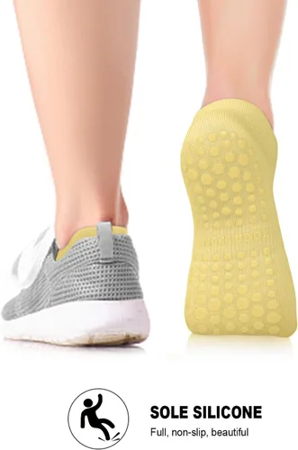 Vista 2 de 6 pares de calcetines de agarre de pilates para mujer, calcetines atléticos antideslizantes para yoga, barre, ballet, descalzo, entrenamiento