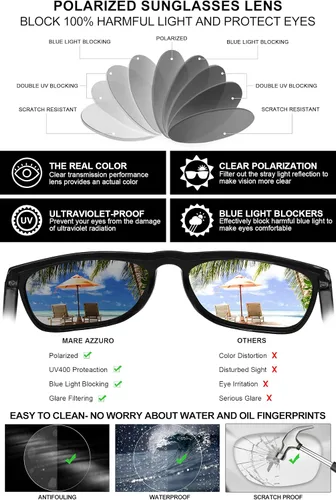 Vista 2 de MARE AZZURO Gafas de sol polarizadas de gran tamaño para mujeres y hombres, para conducir, pesca, deportes, protección UV400, para fiesta, playa, sol