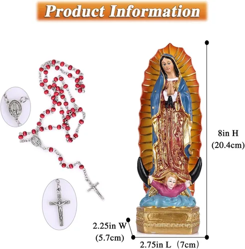Vista 3 de Estatuas de la Virgen de Guadalupe orenm, Estatua de Nuestra Señora de Guadalupe de 8 Pulgadas en Color, Estatua de Resina de la Virgen María