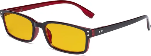 Vista 8 de Eyekepper Anteojos de lectura para computadora con marco rectangular clásico, con bisagras, lentes teñidas de naranja
