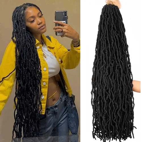 Vista 19 de 6 Paquetes Soft Locs Cabello de Ganchillo Pre Looped Faux Locs Trenzas de Ganchillo Goddess Locs Dreadlocs Cabello Sintético Para Mujeres Negras 1b