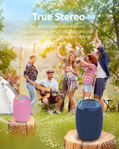 Vista 10 de Altavoz Bluetooth, altavoz inalámbrico portátil con sonido fuerte estéreo, BT5.3, IPX5 impermeable, emparejamiento TWS, para fiestas en casa al aire