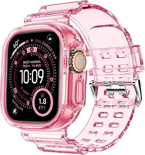 Vista 65 de DABAOZA - Correa transparente compatible con Apple Watch de 1.772 in y 1.732 in, con purpurina transparente Women Men,Glitter Bling TPU