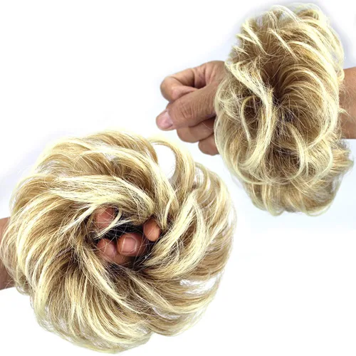 Vista 15 de 2 extensiones de cabello desordenado para moño (12) Banda de goma ondulada y rizada elástica para coleta de caballo