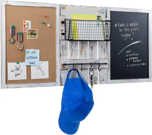 Vista 9 de MyGift - Juego de tablero de anuncios de entrada montado en pared de 3 paneles con marco de madera maciza rústica quemada, pizarra, tablero