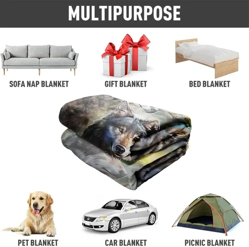 Vista 4 de HommomH Manta de forro polar suave y esponjosa de 40"x50" para sofá cama Luna Lobo Verde