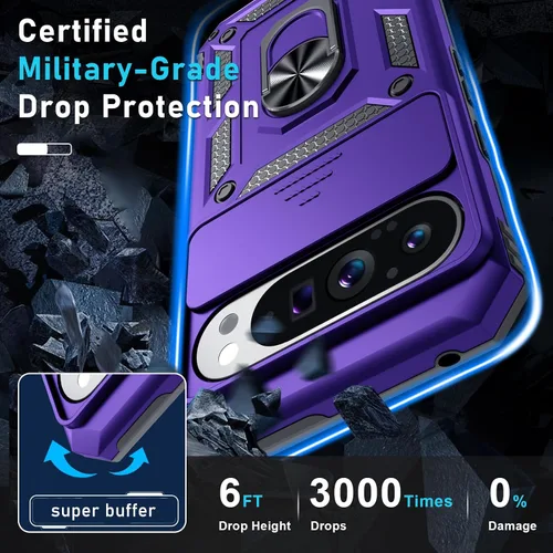 Vista 5 de Janmitta - Funda compatible con Google Pixel 9 Pro XL con cubierta deslizante para lente de cámara incorporada + protector de pantalla + soporte