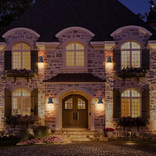 Vista 7 de Paquete de 2 Apliques de Pared para Exteriores - Luminarias de Pared para Exteriores Estilo Granja con Pantalla de Metal Martillado, Luz Negra