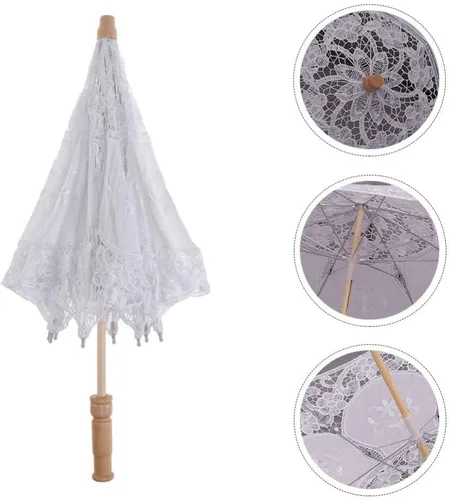 Vista 8 de Toyvian Sombrilla de encaje bordado para boda, paraguas decorativo para fotografía, paraguas chino para disfraces de boda, decoración de cosplay