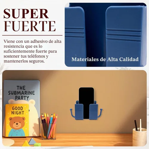 Vista 3 de 4 soportes de pared para teléfono, soporte de carga adhesivo para teléfono y soporte de control remoto, bolsillo multiusos para enchufe, caja