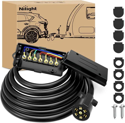 Vista 11 de Nilight - Cable de enchufe de remolque de 7 vías alineado para tareas pesadas de 8 pies, conector de 7 pines, cable de extensión redonda para RV
