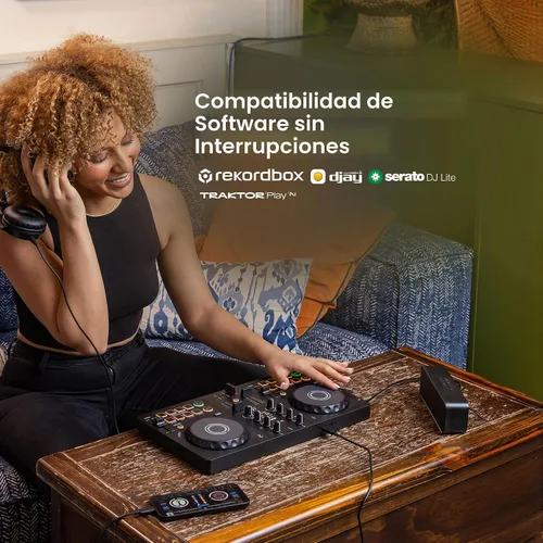 Vista 6 de Pioneer DJ AlphaTheta DDJ-FLX2 Controlador de DJ compacto de 2 canales con soporte para laptop, auriculares y paño de pulido Austin Bazaar
