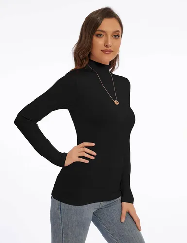 Vista 4 de Mock Turtle Neck Long Sleeve Pullover High Neck Undershirt Slim Fit Basic Casual Tee Tops