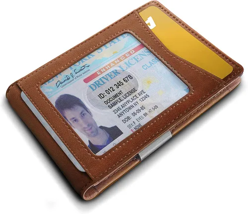 Vista 3 de Cartera Bulliant fina para hombre, cartera de piel para hombre con bolsillo delantero para tarjetas, 7 x 10 x 27cm (3" x 4.3"), 11 tarjetas+clip