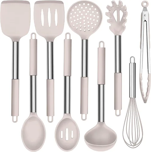 Vista 8 de HaWare - Juego de utensilios de cocina de silicona, 9 piezas, color negro